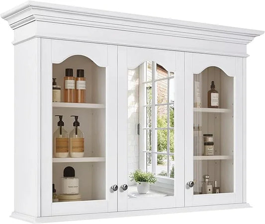 Merax Wall Mounted Bathroom Medicine Cabinet with Mirror, 40" x 28" Bathroom Wall Cabinet with Storage, Glass Doors and Adjustable Shelves, Mirrored Door Over The Toilet Storage Cabinet - ModernBath