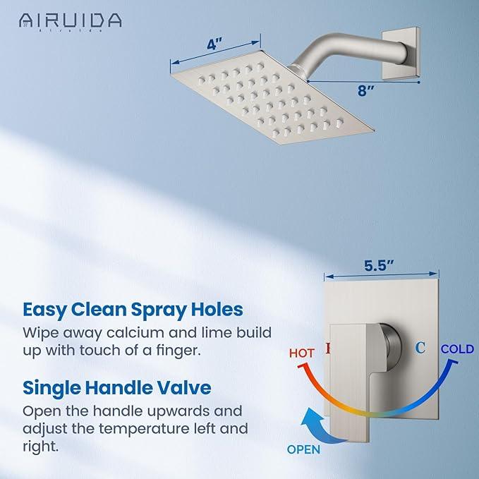 Airuida Shower Faucet Set Bathroom Rain Shower System SUS304 Stainless Steel Single Handle With Male Threads Rough-in Valve Shower Trim Kit 4 Inch Wall Mount Shower Head Brushed Nickel - ModernBath