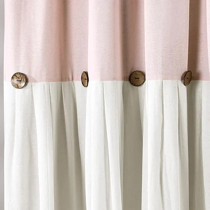 Lush Decor Linen Button Shower Curtain, 72" W x 72" L, Blush & Off White - Pink Bathroom Curtain - Fabric Shower Curtains - Farmhouse Bathroom Decor - ModernBath