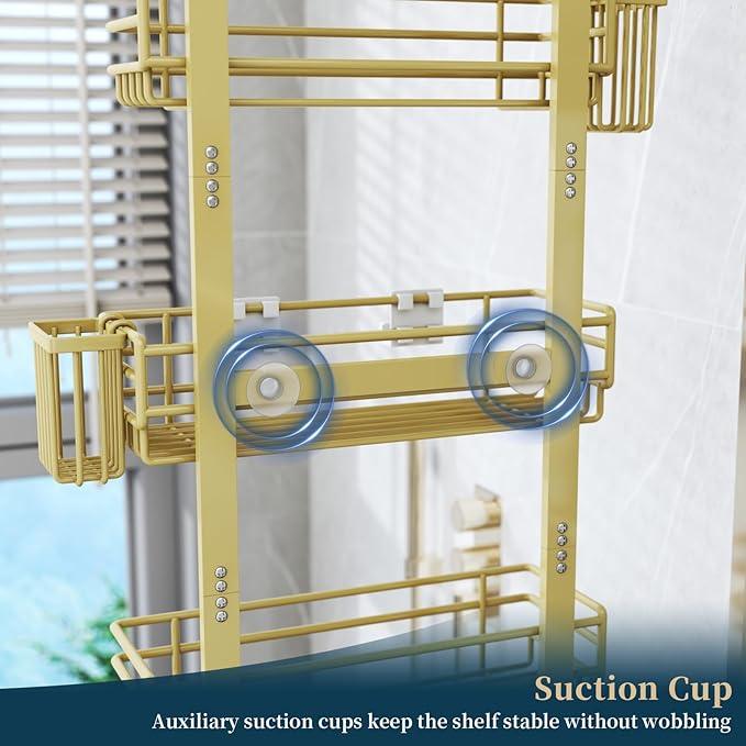 Consumest Over The Door Shower Caddy - 5 Tier Adjustable Shower Organizer Hanging with 2 Toothbrush Holders & 4 Hooks, Rustproof Organizer Shelf, Storage Rack for Bathroom, Gold - ModernBath