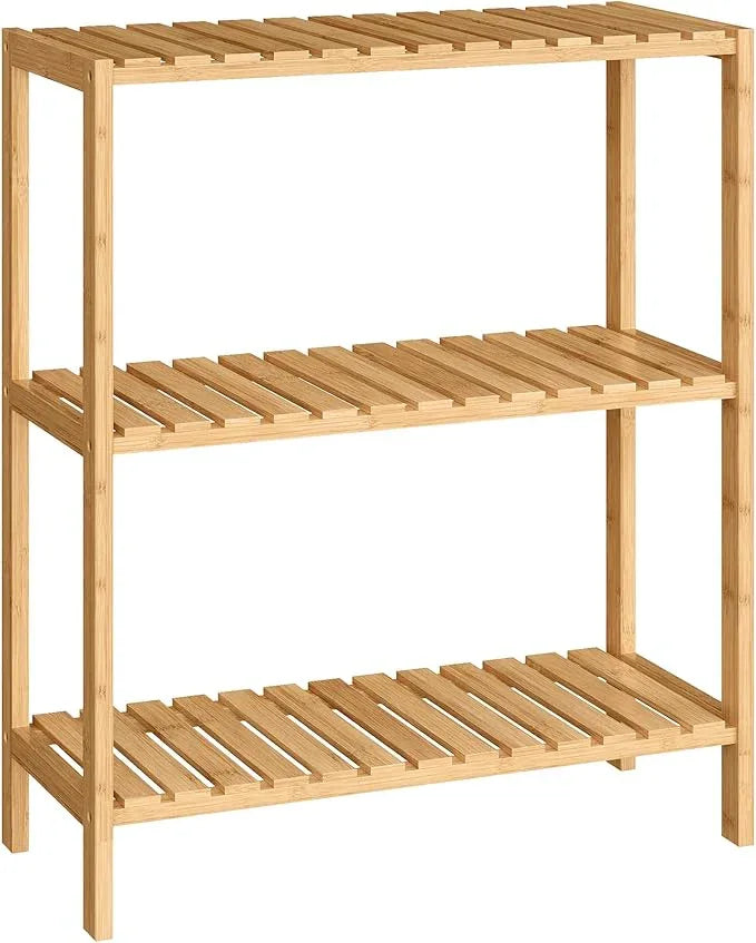SONGMICS Bamboo Storage Shelf, 3-Tier Shelving Unit, Multifunctional, in The Entryway, Bathroom, Living Room, Balcony, Kitchen, 10.2 x 23.6 x 26 Inches, Light Bamboo UBCB33Y - ModernBath