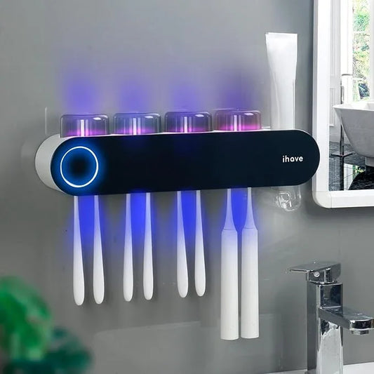 iHave Toothbrush Holders for Bathrooms, UV Toothbrush Sanitizer and Holder Smart Home Bathroom Accessories, 4 Cups Electric Toothbrush Holder Wall Mounted with Toothpaste Dispenser Bathroom Decor - ModernBath