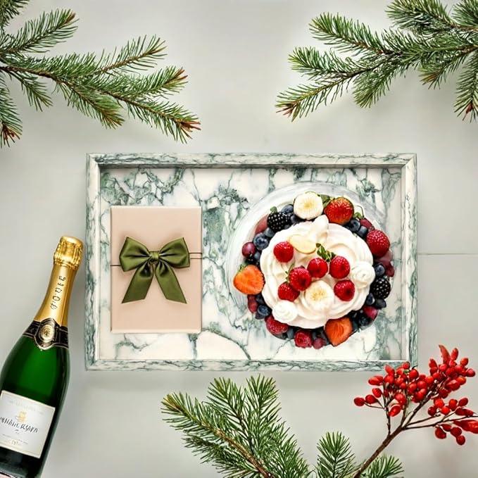 Yew & Tulip Natural Marble Vanity Tray, Nature Marble with Green Textures Serving Tray for Bathroom, Kitchen, Vanity, Home Decor, Wedding etc. (12" x 8" x 1.2") - ModernBath