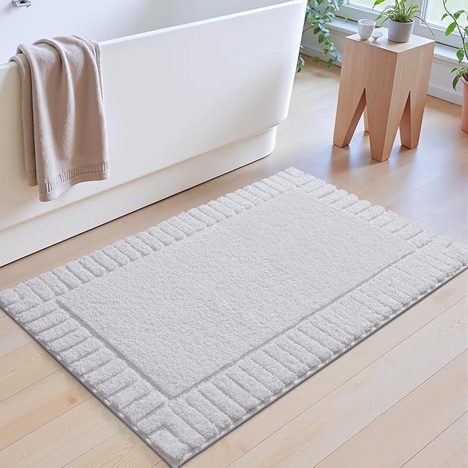 LUMI Bathroom Rugs Non Slip with Rubber Backing, Extra Soft Plush Microfiber Bath Rug Absorbent, Machine Washable Bath Mat Quick Dry for Tub, Shower, Hotel, White, 24"x43" - ModernBath