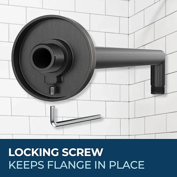 HammerHead Showers® Solid Metal 16 Inch Extended Shower Arm and Flange with Set Screw, Long Shower Arm, Extends Rain Shower Overhead, Wall-Mounted Rain Shower Arm, Oil Rubbed Bronze - ModernBath