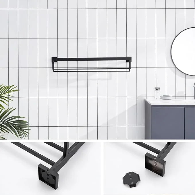 KOKOSIRI Black Towel Rack 32'' Bathroom Towel Shelf with Double Towel Bars SUS304 Matte Black Stainless Steel Wall Mounted, B6003BK-L32 - ModernBath