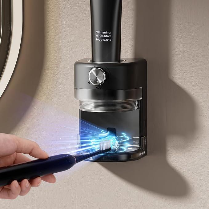 Toothpaste Squeezer, Bathroom Wall Mounted Electric Toothpaste Dispenser with Adjustable Toothpaste Dispensing Amount, Automatic Toothpaste Dispenser for Adults and Kids (Black) - ModernBath