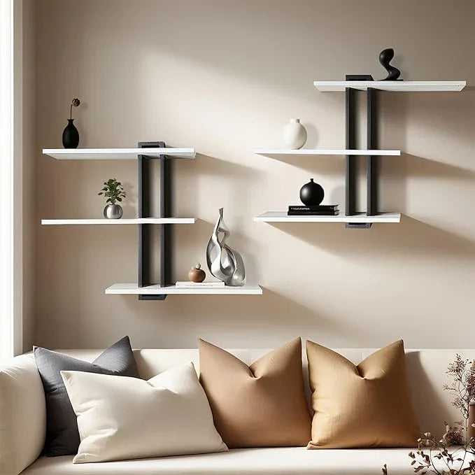Floating Shelves for Wall 3 Tier White Bathroom Shelf Wall Mounted Black Modern Pine Wooden Shelves Rack for Livingroom Bedroom Kitchen Book Plants Organizers and Storage Decor - ModernBath