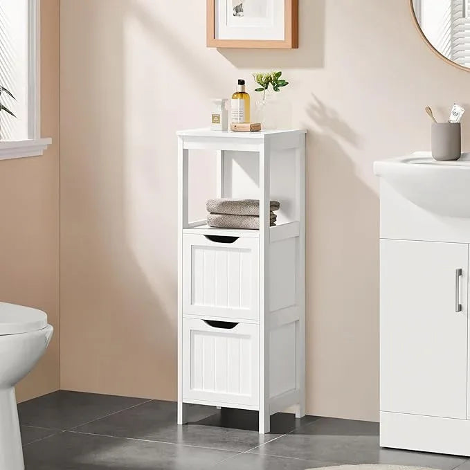 Yaheetech Bathroom Floor Cabinet, Wooden Storage Cabinet with 2 Drawers, Multifunctional Side Organizer Rack Stand Table, White - ModernBath