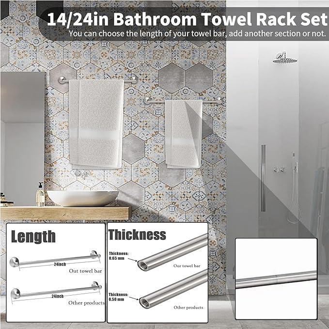 8-Pieces 24" Bathroom Hardware Set, Bathroom Accessory Set, Includes 24" Adjustable Bath Towel Bar, Towel Rings Wall Mounted, Toilet Paper Holder, Robe Towel Hooks (Brushed Nickel) - ModernBath