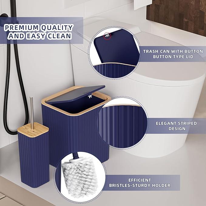 XLHOMO Bathroom Accessories Set - Elegant Blue Bathroom Set, 10PC Bathroom Accessory Set, Toilet Brush, Trash Can, Qtip Holder Dispenser & Soap Dispenser - ModernBath