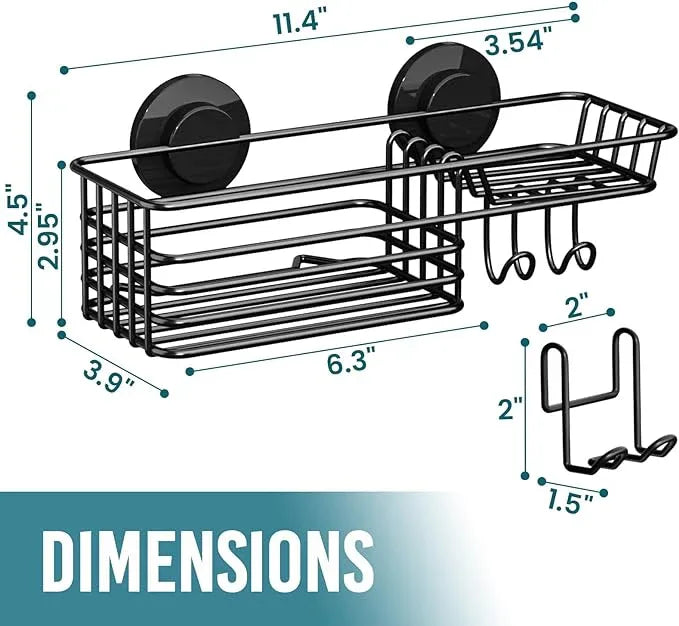 TAILI Shower Caddy Suction Cup with Hooks and Soap holder, Heavy Duty Bathroom Shower Organizer, No Drilling Bathroom Holder with Large Capacity, Metal Black Storage Basket - ModernBath