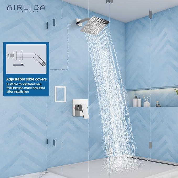 Airuida Shower Faucet Set Bathroom Rain Shower System SUS304 Stainless Steel Single Handle With Male Threads Rough-in Valve Shower Trim Kit 6 Inch Wall Mount Shower Head Chrome Polish - ModernBath