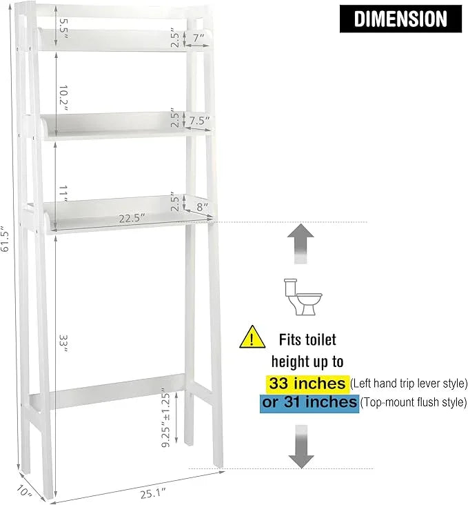 UTEX Over The Toilet Storage Shelf, 3-Tier Over Toilet Bathroom Organizer, Above Toilet Shelves Rack (White) - ModernBath