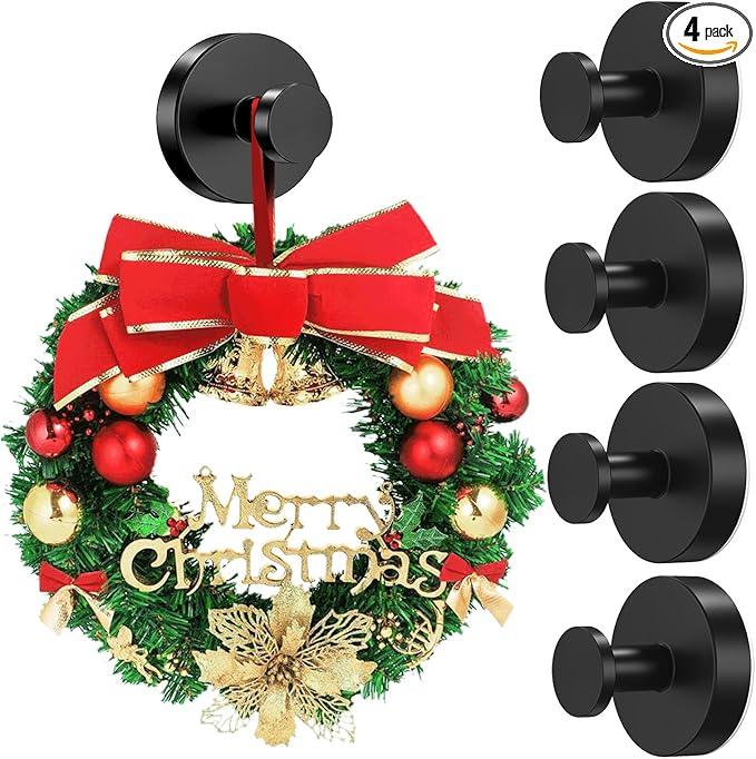 Upgraded Suction Cup Hooks for Door Wreaths, Heavy Duty Wreath Hangers for Front Door, Glass Window and Outdoor use, Strong Suction Vacuum Hook for Towels, Robes & Decorations(4 Pack, Black) - ModernBath