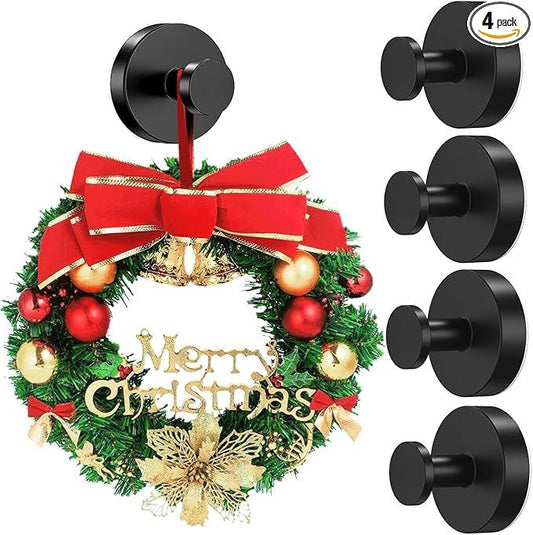 Upgraded Suction Cup Hooks for Door Wreaths, Heavy Duty Wreath Hangers for Front Door, Glass Window and Outdoor use, Strong Suction Vacuum Hook for Towels, Robes & Decorations(4 Pack, Black) - ModernBath