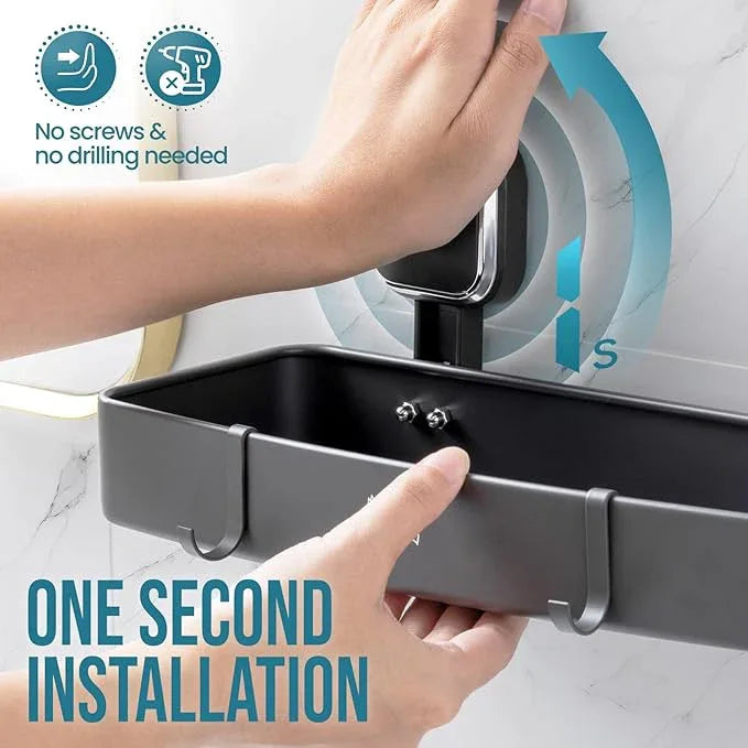 TAILI Shower Caddy Suction Cup, Heavy Duty Shower Organizer for Bathroom, Removable Shelves for Inside Shower, Wall Mounted Aluminum Storage for Bathroom Holder, Dark Gray - ModernBath