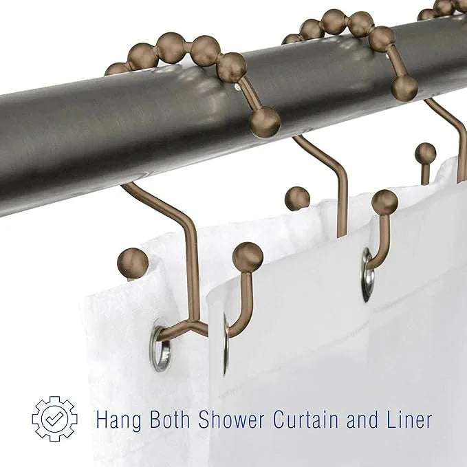 2lbDepot Shower Curtain Rings Hooks - Bronze Finish - Premium 18/8 Stainless Steel - Oil Rubbed Double Hooks with Easy Glide Rollers Rust Resistant - Six Finishes Available - Set of 12 for Shower Rod - ModernBath