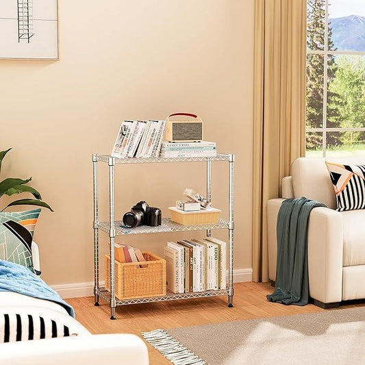 750 lbs 3 Tier Storage Rack Metal Wire Shelving Unit, Storage Standing Shelf Organizer for Laundry Bathroom Kitchen Pantry Closet Garage Basement Utility Room, Chrome 13.8" D x 29.5" W x 35.5" H - ModernBath