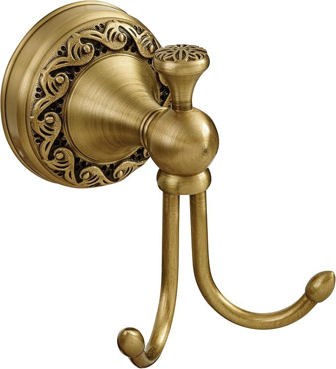 Brass Towel Hook, Antique Brass Bathroom Robe Hooks, Double Rustic Towel Hooks Bath Farmhouse Coat Clothes Hook Wall Mounted for Bathroom Kitchen Washroom Bedroom - ModernBath
