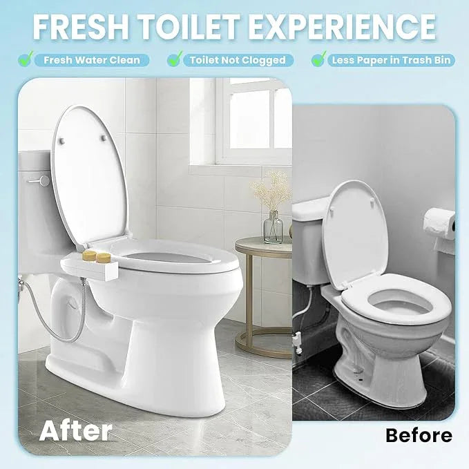 Terapaton Toilet Bidet With Left/Right Side Reversible Design, Fresh Water, Non-Electric, Toilet Bidet Attachment, Right/Left Hand Side with Dual Nozzle, Self-Clean, Easy to Install (Bamboo Knob) - ModernBath