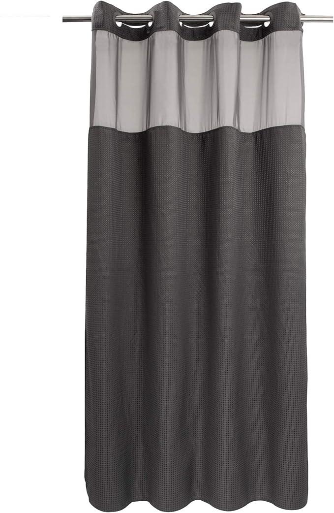 River Dream Heavyweight No Hooks Required Dotted Waffle Weave Shower Curtain with Snap in Liner -Stall 54W x 80H,Hotel Grade,Spa Like Bath Curtain,Graphite Grey - ModernBath