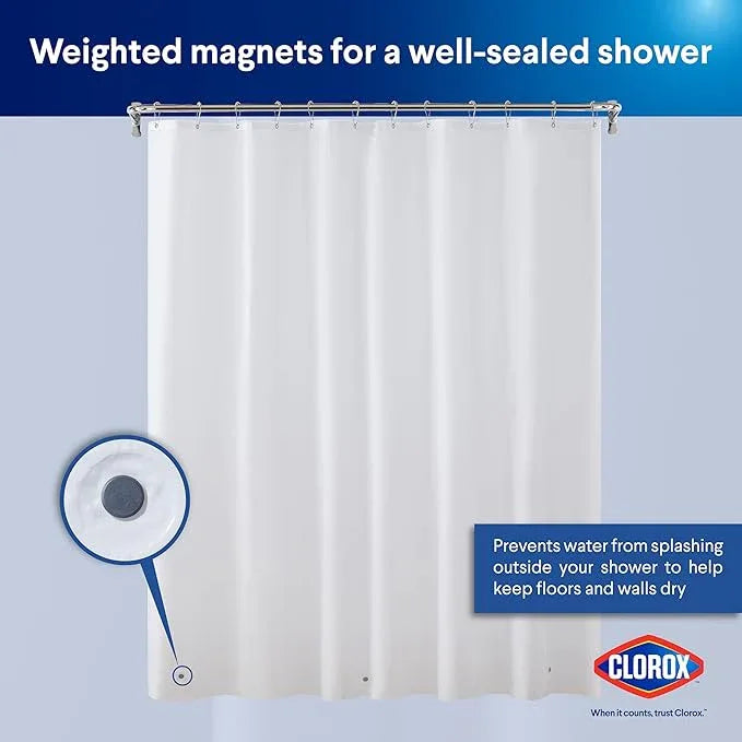 CLOROX Shower Curtain Liner, Premium Lightweight Flexible Waterproof 6g PEVA for Bathroom with Weighted Magnets, Standard Size 72" x 72", White 2 Pack - ModernBath