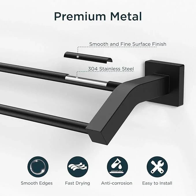 FORIOUS Double Towel Bar, 24 Inch Dual Towel Racks for Bathroom Wall Mounted, Thicken SUS304 Stainless Steel Bath Square Towel Rod Towel Holder Rail, Matte Black - ModernBath