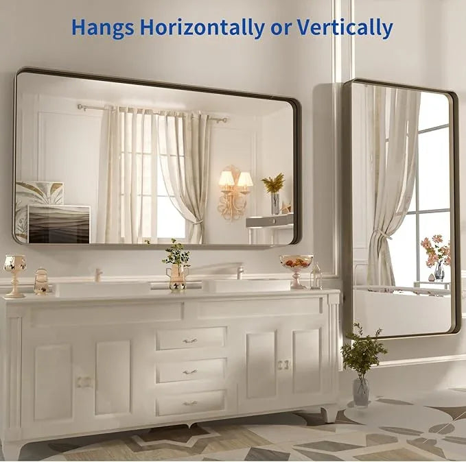 WEER 55x30 Inch Bronze Bathroom Mirror for Vanity, Brushed Bronze Metal Frame Rounded Rectangle Mirror with Tempered Glass, Anti-Rust (Horizontal/Vertical) - ModernBath