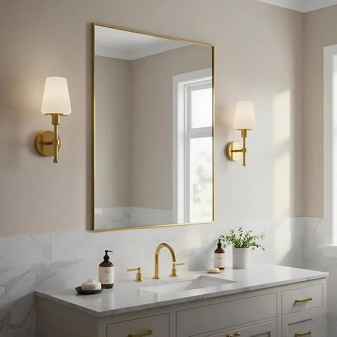 Bonverre 24x30 Inch Brass Bathroom Mirror for Wall, Aluminum Frame Rectangle Rectangular Vanity Mirror, Modern Large for Bedroom, Living Room, Horizontal or Vertical - ModernBath