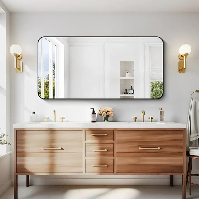 DESBING 24" x 48"Bathroom Mirror, Matte Black Wall Mirror with Metal Frame, Decorative Rectangular Vanity Mirror for Bedroom Bathroom Living Room Entryway (Horizontal/Vertical) - ModernBath