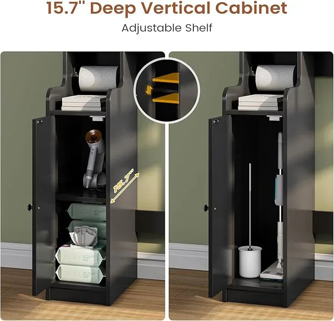 Itaar Over The Toilet Storage Cabinet, Over Toilet Bathroom Organizer with Glass Doors & Toilet Paper Holder Stand, Home Space-Saving Toilet Rack, for Bathroom, Restroom, Laundry(Black) - ModernBath