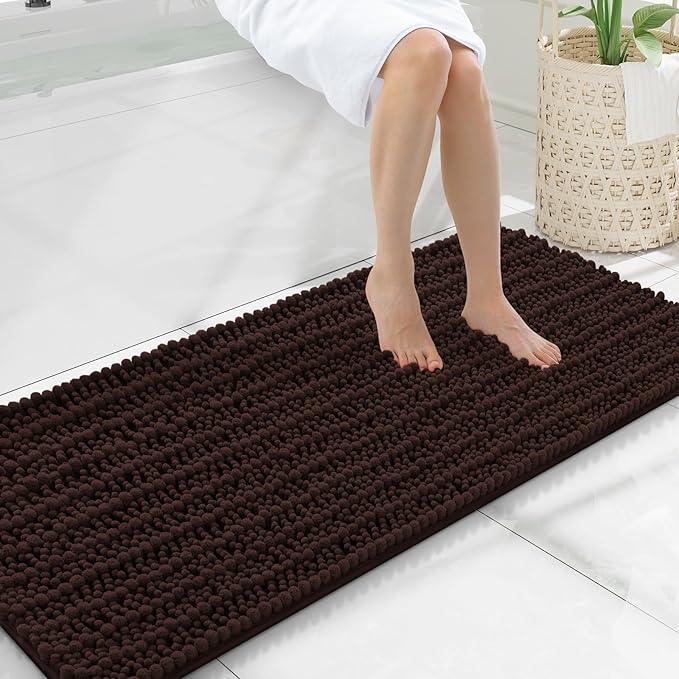 Smiry Bathroom Rugs Mat 47x20, Extra Soft Absorbent Chenille Bath Rugs, Non Slip Rubber Backing Machine Washable Quick Dry Bath Mats for Bathroom Floor, Tub, Shower, Home Decor Accessories, Brown - ModernBath