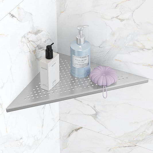 Bathroom Corner Shelf, Recessed 12" Shower Shelf Caddy, SUS304 Stainless Steel Shelf Wall Mount Triangular, No Drilling, Brushed Nickel - ModernBath