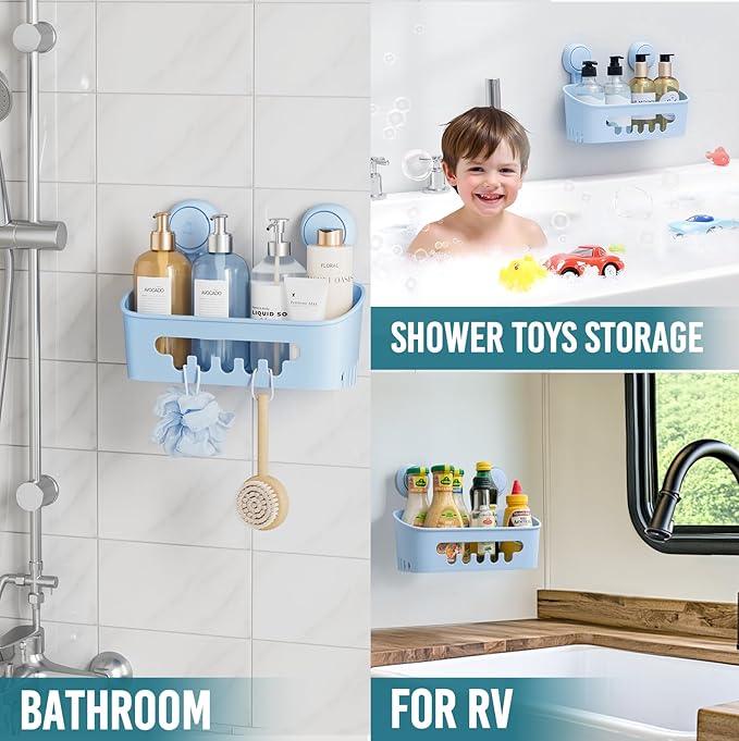TAILI Shower Caddy Suction Cup, Heavy Duty Bathroom Organizer, Removable Shelves for Inside Shower, Shampoo, Waterproof Suction Plastic Storage for Bathroom Accessories Holder, Blue - ModernBath