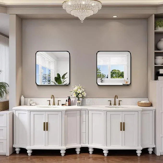 FORBATH 24x24 Inch Bathroom Mirror for Wall, Black Metal Framed Vanity Mirrors for Over Sink,Rounded-Corner Rectangle Mirror for Bedroom Living Room Kitchen Entryway Hallway, Anti-Rust - ModernBath