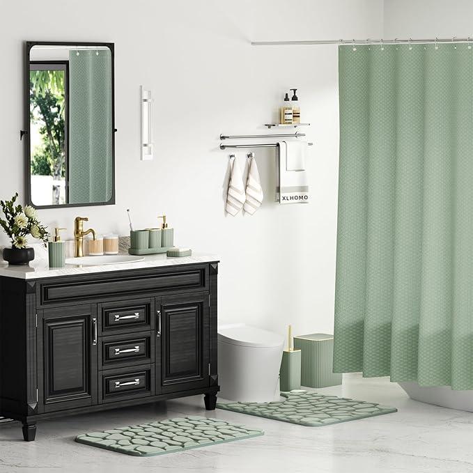 XLHOMO Bathroom Accessories Set - 25PC Sage Green Bathroom Set, Bathroom Set with Shower Curtain and Rugs, Sage Green Shower Curtain Set, Bathroom Accessory Set, Trash Can & Soap Dispenser - ModernBath