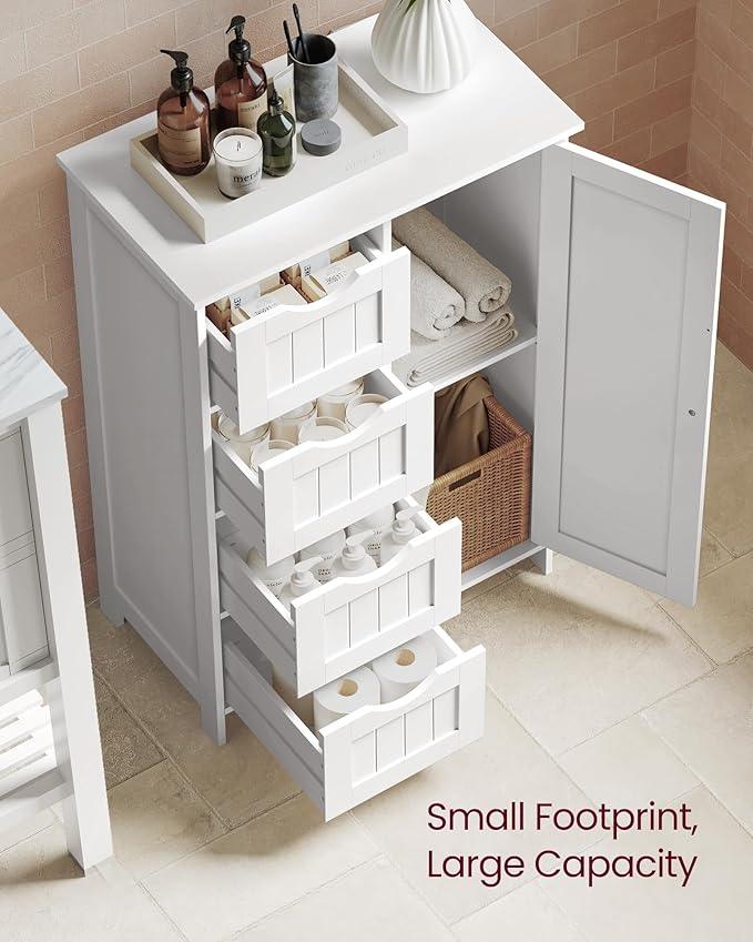 VASAGLE Storage Cabinet with Drawers, Freestanding Floor Cabinet with Door, 11.8 x 21.7 x 32.3 Inches, Adjustable Shelf, for Bathroom, Living Room, Kitchen, Cloud White ULHC041WH01S - ModernBath