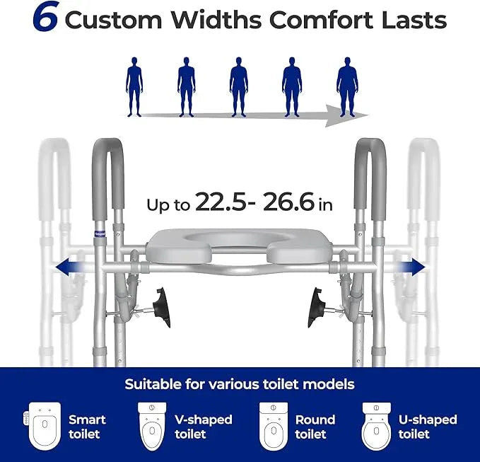 T1 Toilet Seat Riser for Seniors, Raised Toilet Seat with Handles with Adjustable Height Width, 400lb Elevated Commode Chair with Side Clamps, Handicap Toilet Seat for Elderly - ModernBath