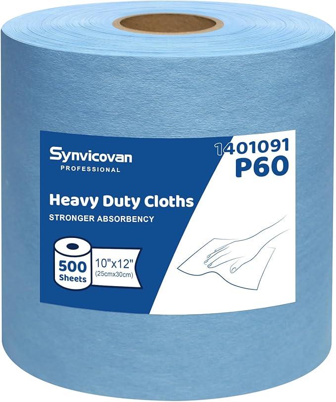 Synvicovan Multi-purpose Industrial Cleanroom Wipes, Lint-Free Jumbo Roll Cleaning Wipes, High Absorbency，12"x 10", Roll of 500 Sheets (Blue) - ModernBath