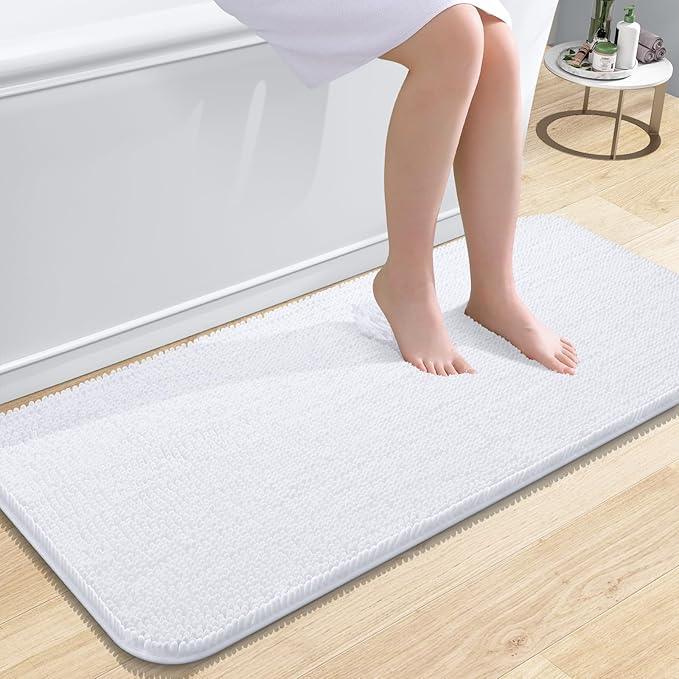 OLANLY Bathroom Rugs 47x20, Extra Soft Absorbent Chenille Bath Rugs, Rubber Backing Quick Dry, Machine Washable Bath Mats for Bathroom Floor, Tub and Shower, Home Decor Accessories, White - ModernBath