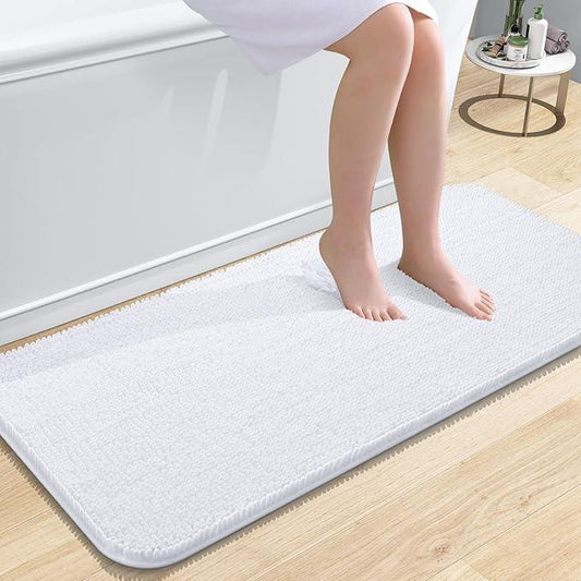 OLANLY Bathroom Rugs 47x20, Extra Soft Absorbent Chenille Bath Rugs, Rubber Backing Quick Dry, Machine Washable Bath Mats for Bathroom Floor, Tub and Shower, Home Decor Accessories, White - ModernBath