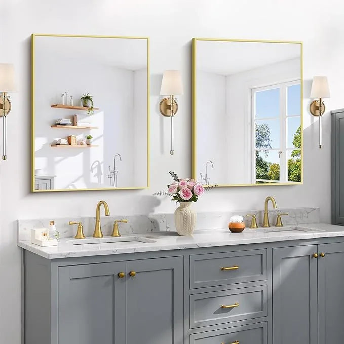 COFENY Gold Bathroom Mirror for Wall, 24x32 Inch Rectangle Mirror with Metal Frame, Modern Vanity Mirrors for Bathroom Living Room, Entryway Hangs Horizontal or Vertical - ModernBath