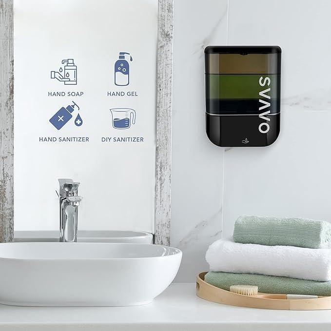 SVAVO Automatic Soap Dispenser Touchless, Hand Soap Dispenser Wall Mount, Electric Sensor Battery Operated for Offices Home Kitchen Bathroom Hotel Restaurant Commercial, 34fl.oz/1000ml Black - ModernBath