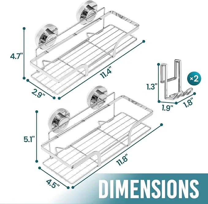 TAILI Shower Caddy Suction Cup 2 Pack, Heavy Duty Bathroom Basket, Bath Shelves for Inside,Stainless Steel Shower Holder Organizer for Bathroom Storage & Home Decor,No Drilling,Silver - ModernBath