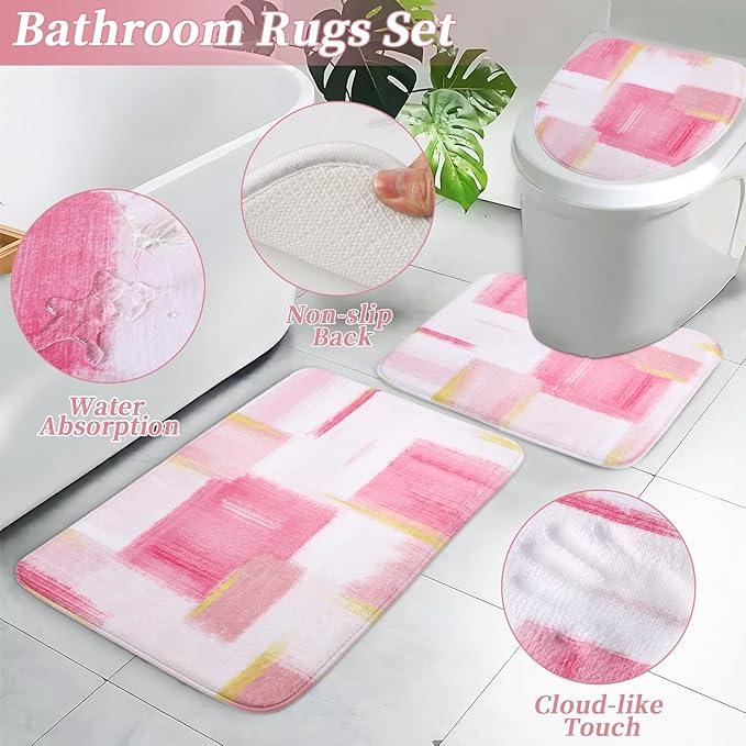 XLHOMO Bathroom Accessories Set - 26PCS Pink Bathroom Set, Bathroom Accessory Set with Shower Curtain and Rugs and Bathtub Mats for Home - ModernBath
