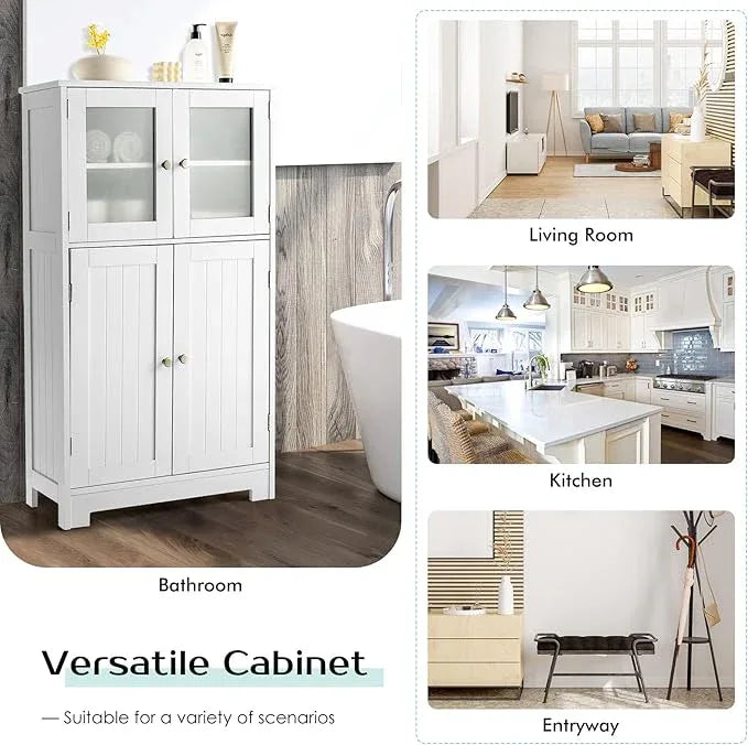 GOFLAME Bathroom Storage Cabinet, Freestanding Storage Cabinet with 4 Doors, Wooden Kitchen Cupboard with Adjustable Shelf, Buffet Sideboard, Multipurpose Home Organizer for Bathroom, Kitchen, White - ModernBath