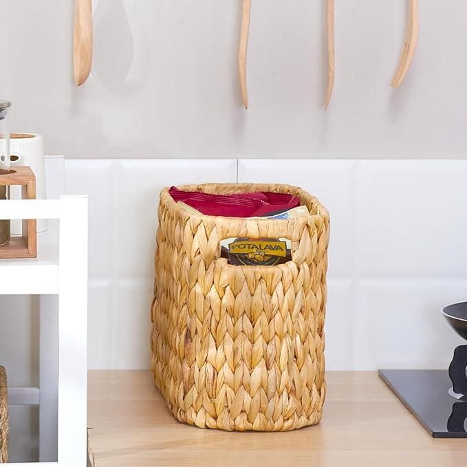 ELONG HOME Toilet Paper Storage Basket, Water Hyacinth Wicker Storage Holder for 6 Rolls Toilet Paper with Built-in Handles - ModernBath