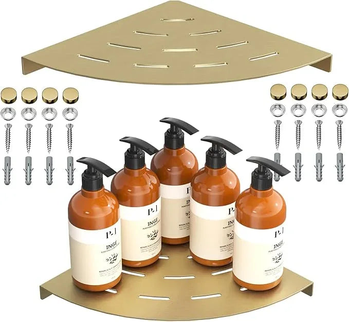 2 Pack Corner Shower Shelves Load Capacity 40 lbs 304 Stainless Steel Shower Corner Shelf Will not Rust 8in Shower Shelf for Inside Shower Brushed Gold Drilling Installation - ModernBath