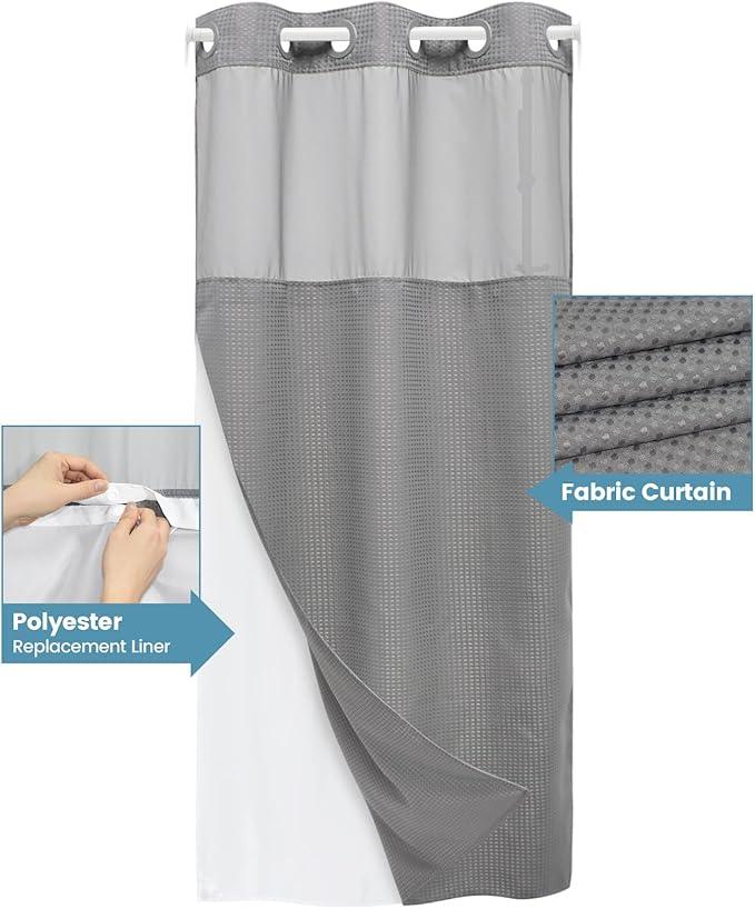 EUTXL Stall No Hook Shower Curtain with Snap in Liner,230GSM Waffle Weave Shower Curtains for Bathroom,36W x 74H,Grey - ModernBath